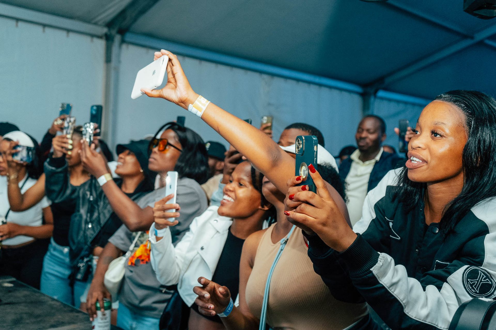 Crowd holding phones up to capture the moment